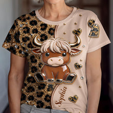 Load image into Gallery viewer, Personalized Cute Highland Cow T-Shirt Custom Name Gift
