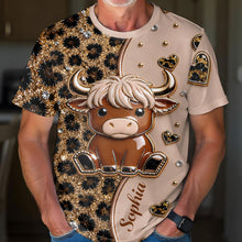 Load image into Gallery viewer, Personalized Cute Highland Cow T-Shirt Custom Name Gift

