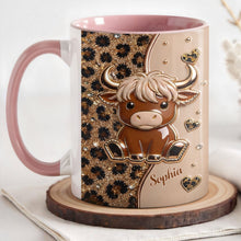 Load image into Gallery viewer, Personalized Cute Highland Cow Accent Mug Custom Name Gift
