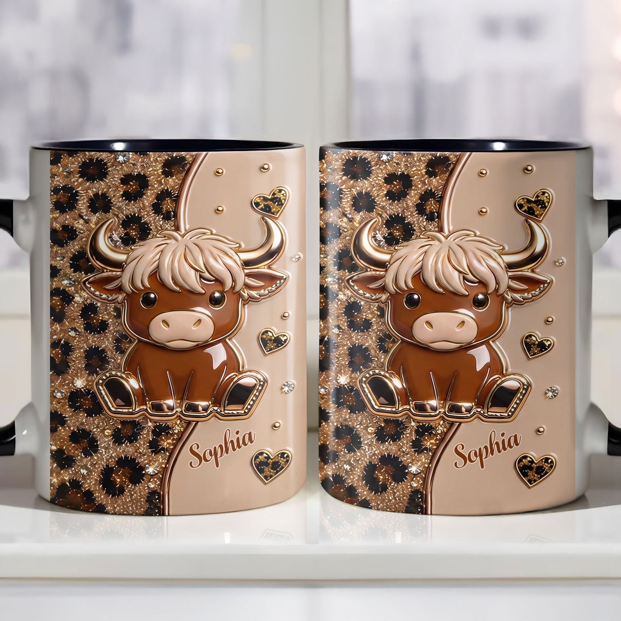 Personalized Cute Highland Cow Accent Mug Custom Name Gift