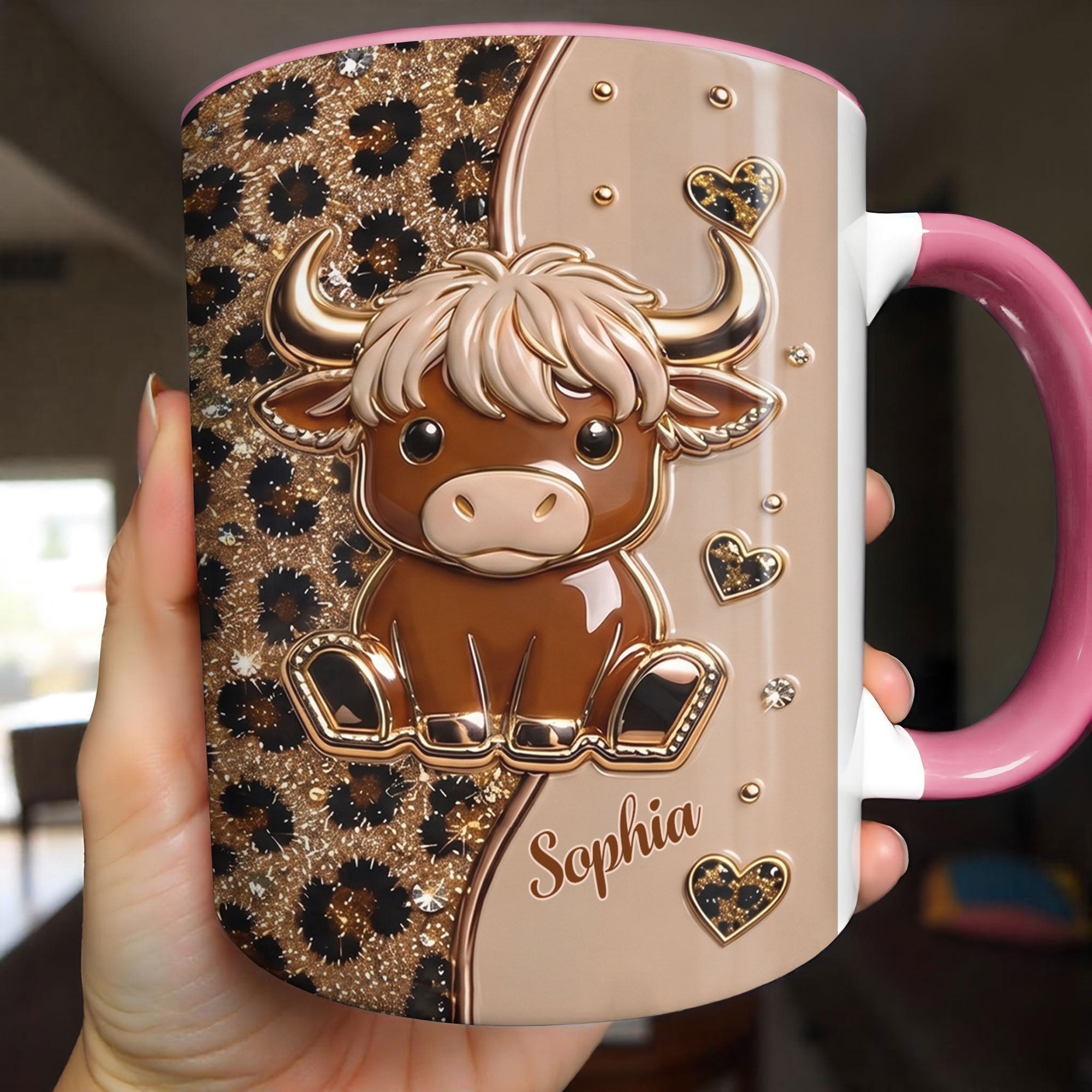 Personalized Cute Highland Cow Accent Mug Custom Name Gift