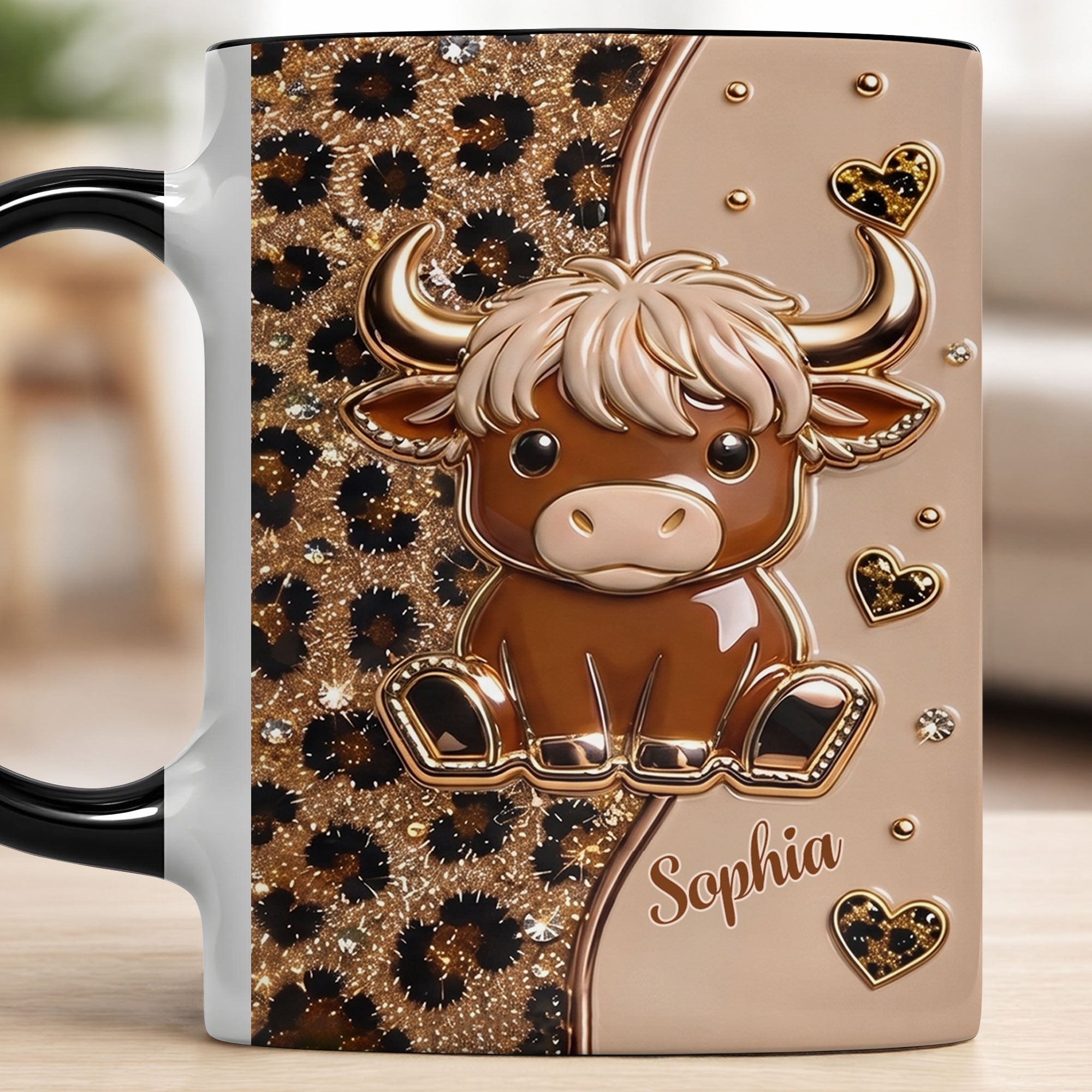 Personalized Cute Highland Cow Accent Mug Custom Name Gift