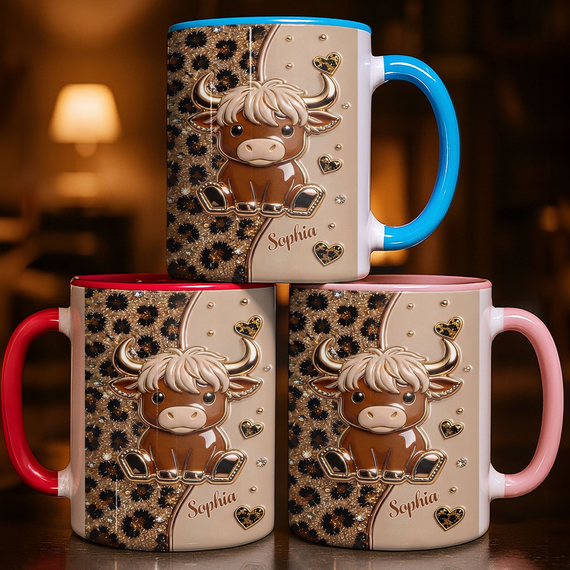 Personalized Cute Highland Cow Accent Mug Custom Name Gift