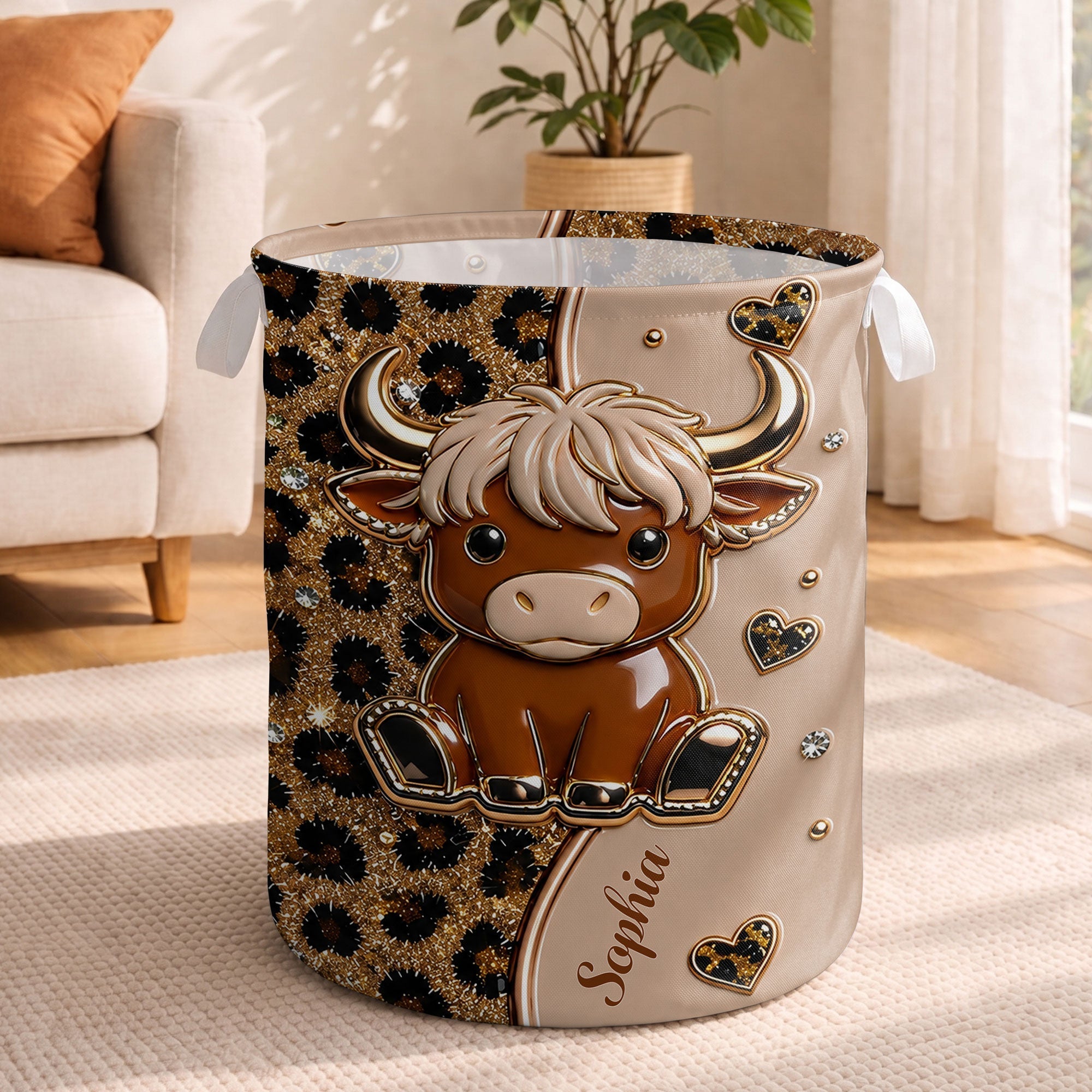 Personalized Baby Highland Cow Basket Custom Name Gift for Kids