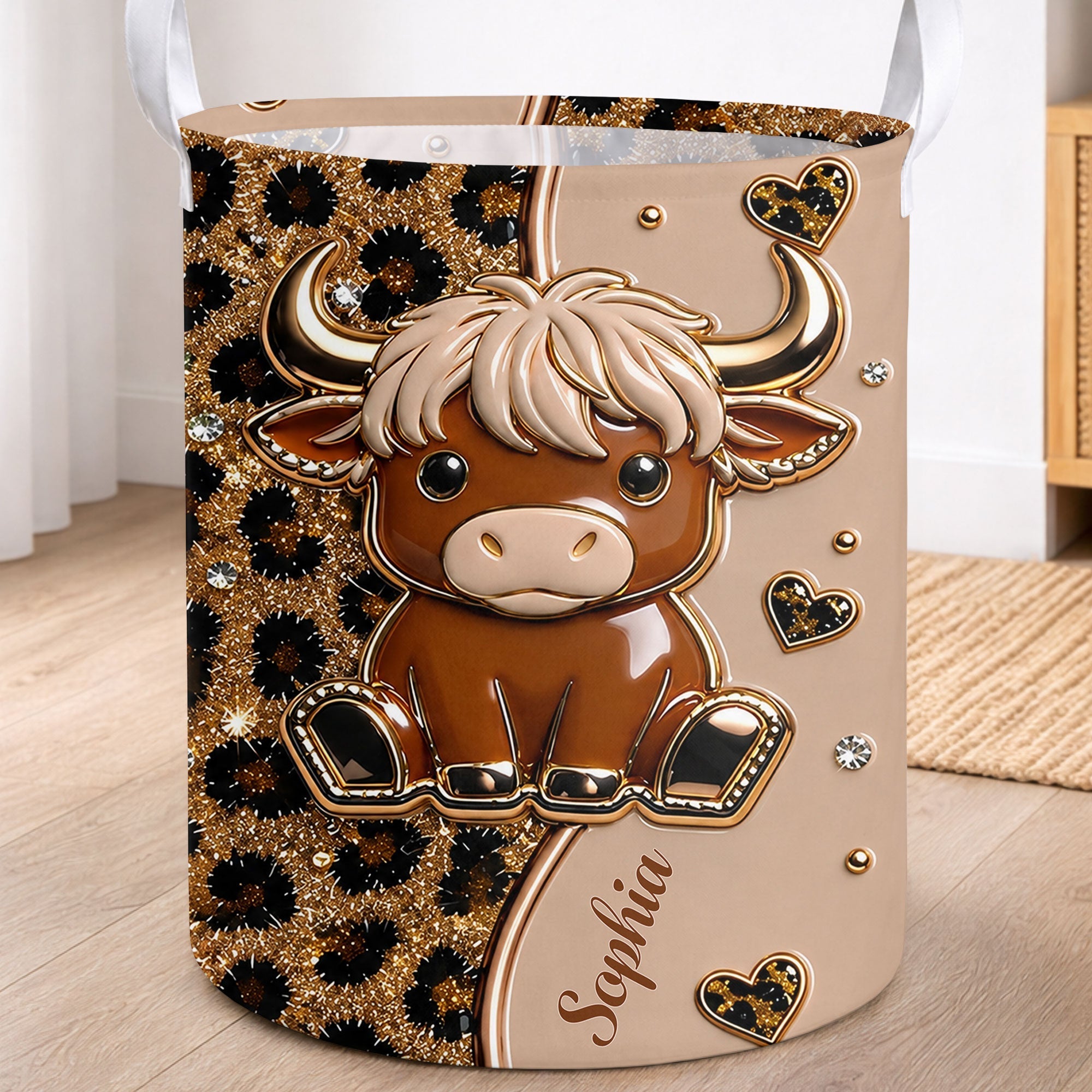 Personalized Baby Highland Cow Basket Custom Name Gift for Kids