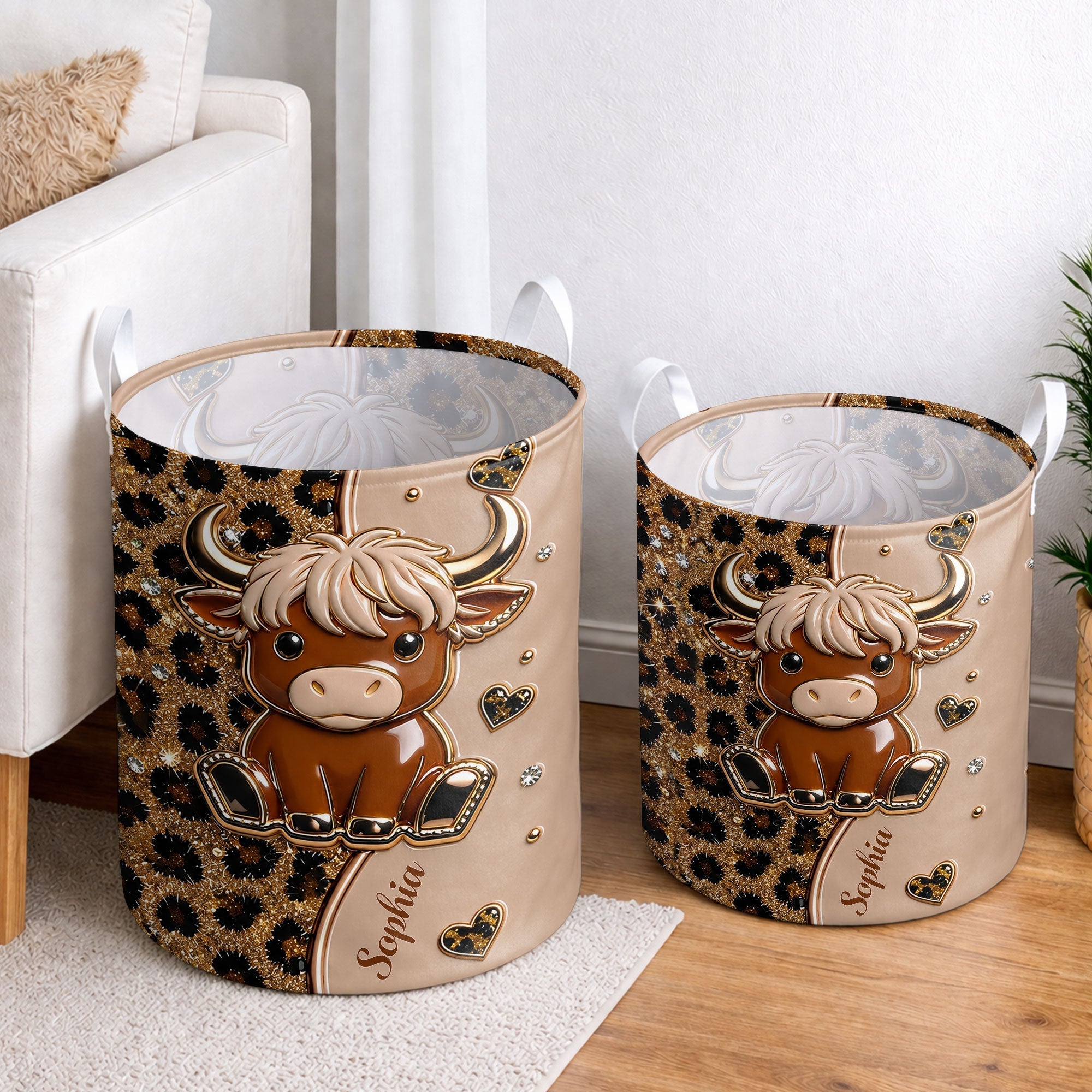 Personalized Baby Highland Cow Basket Custom Name Gift for Kids