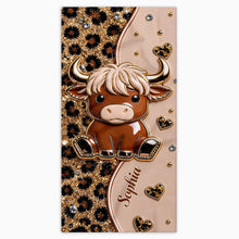Load image into Gallery viewer, Personalized Highland Cow Leopard Print Beach Towel Gift
