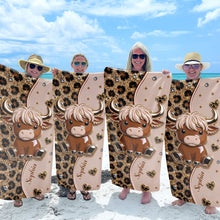 Load image into Gallery viewer, Personalized Highland Cow Leopard Print Beach Towel Gift
