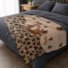 Load image into Gallery viewer, Personalized Highland Cow Blanket with Hearts Custom Gift for Animal Lovers
