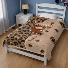 Load image into Gallery viewer, Personalized Highland Cow Blanket with Hearts Custom Gift for Animal Lovers

