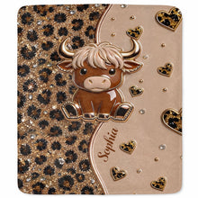 Load image into Gallery viewer, Personalized Highland Cow Blanket with Hearts Custom Gift for Animal Lovers
