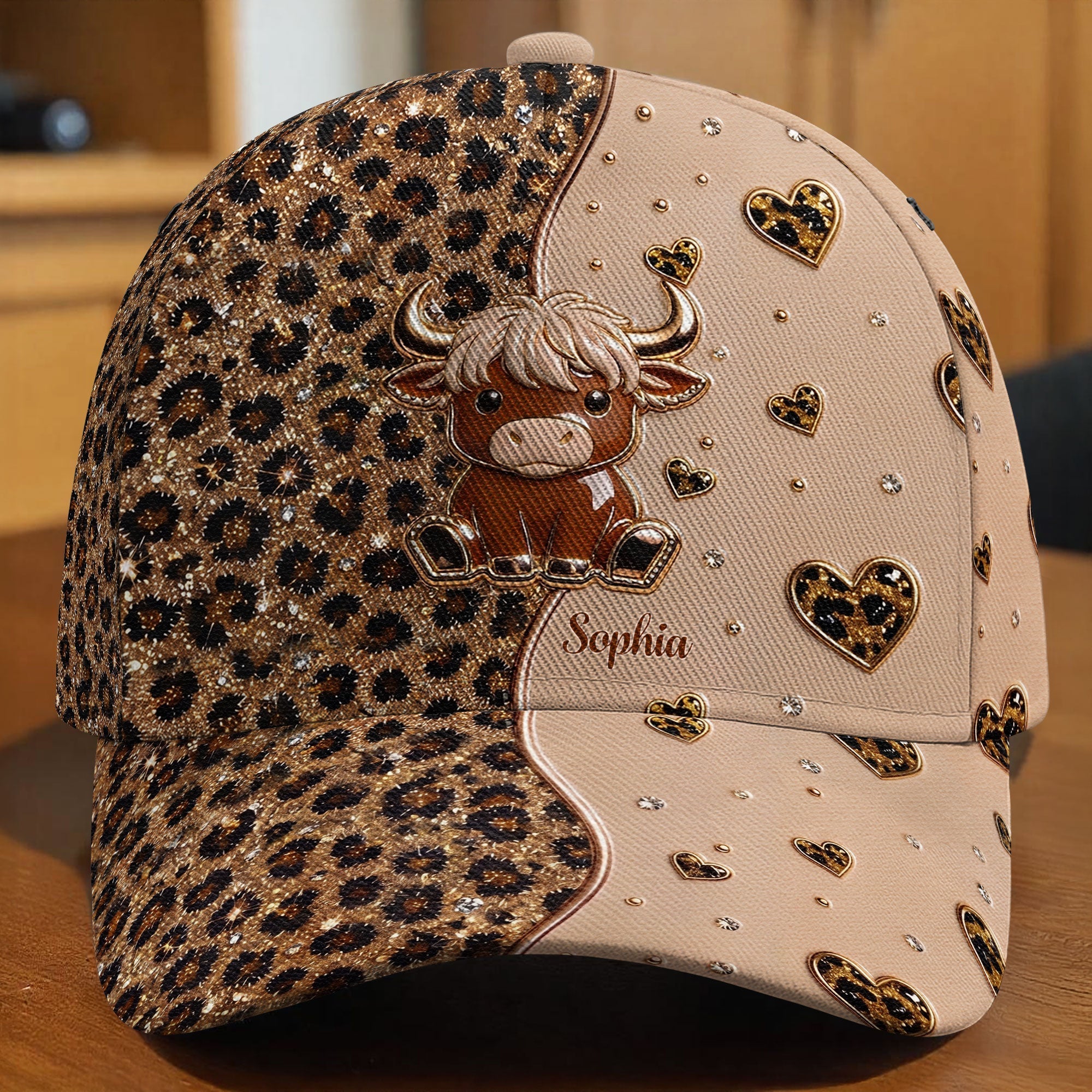 Personalized Classic Cap Cute Highland Cow Hearts Custom Name