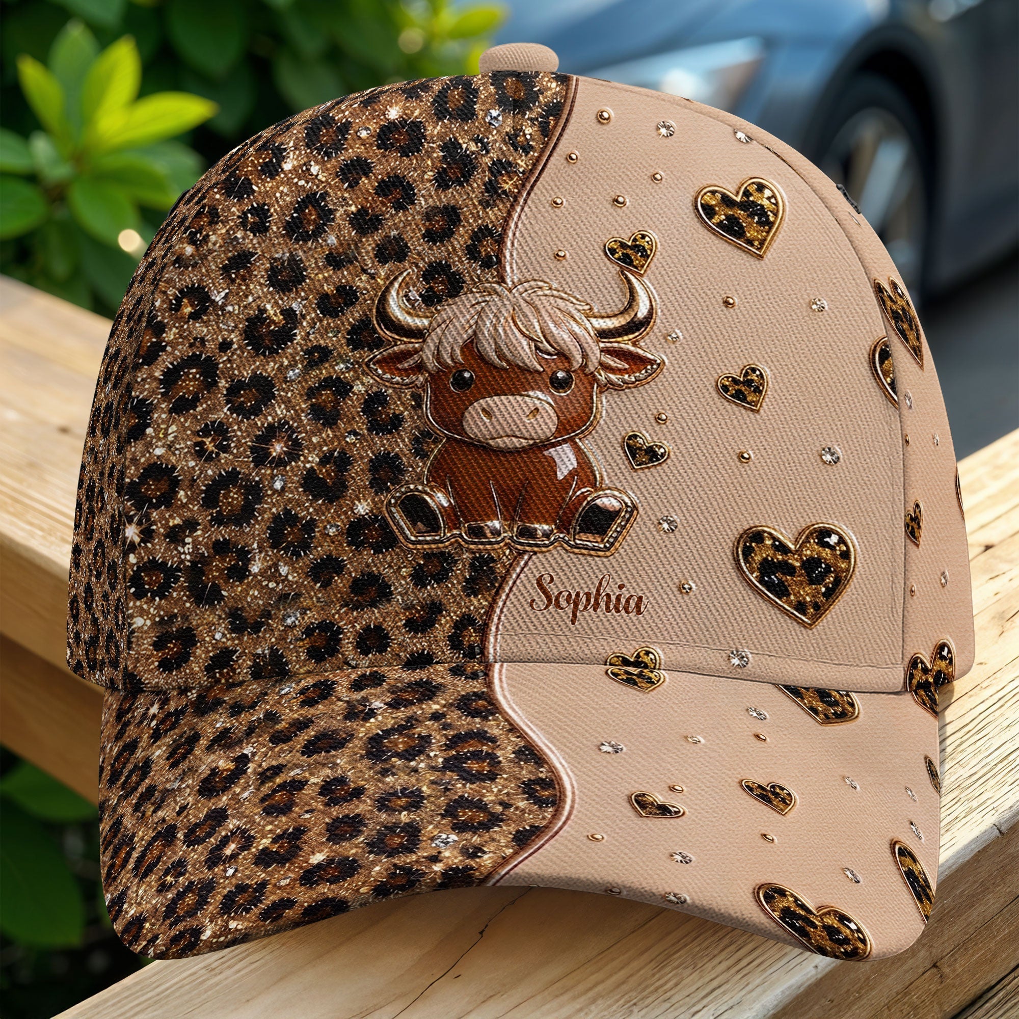 Personalized Classic Cap Cute Highland Cow Hearts Custom Name