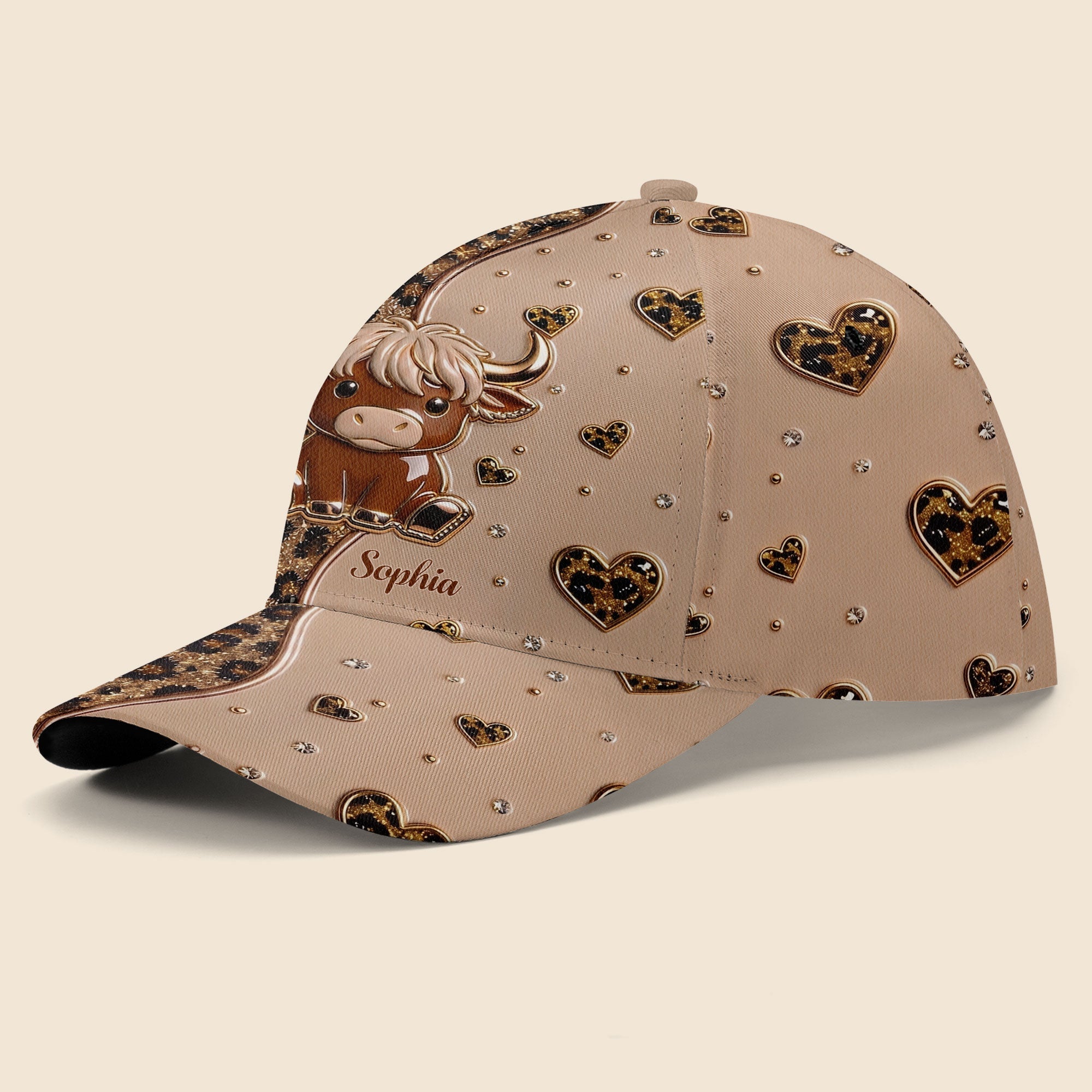 Personalized Classic Cap Cute Highland Cow Hearts Custom Name