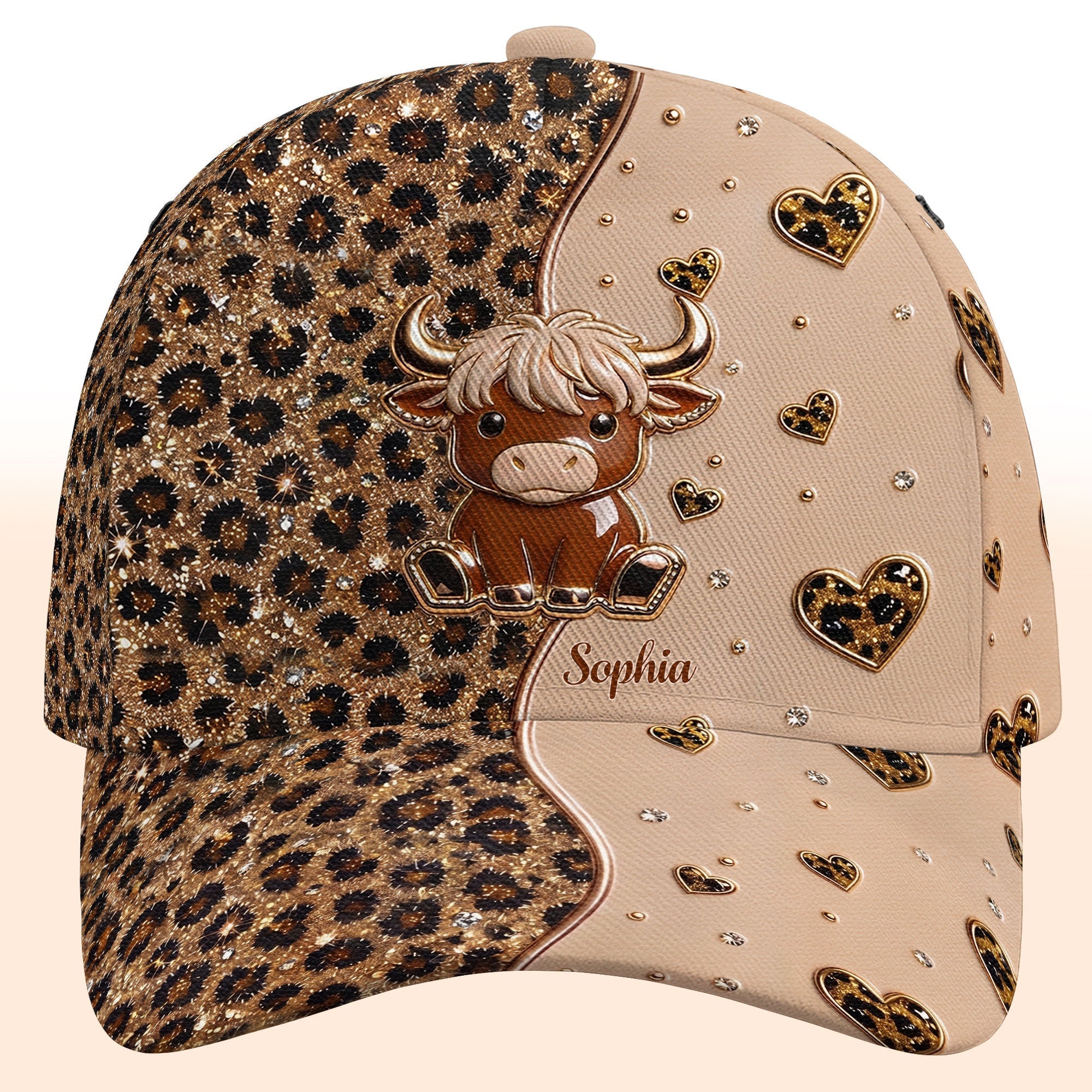 Personalized Classic Cap Cute Highland Cow Hearts Custom Name