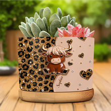 Load image into Gallery viewer, Personalized Highland Cow Ceramic Plant Pot Custom Name Gift
