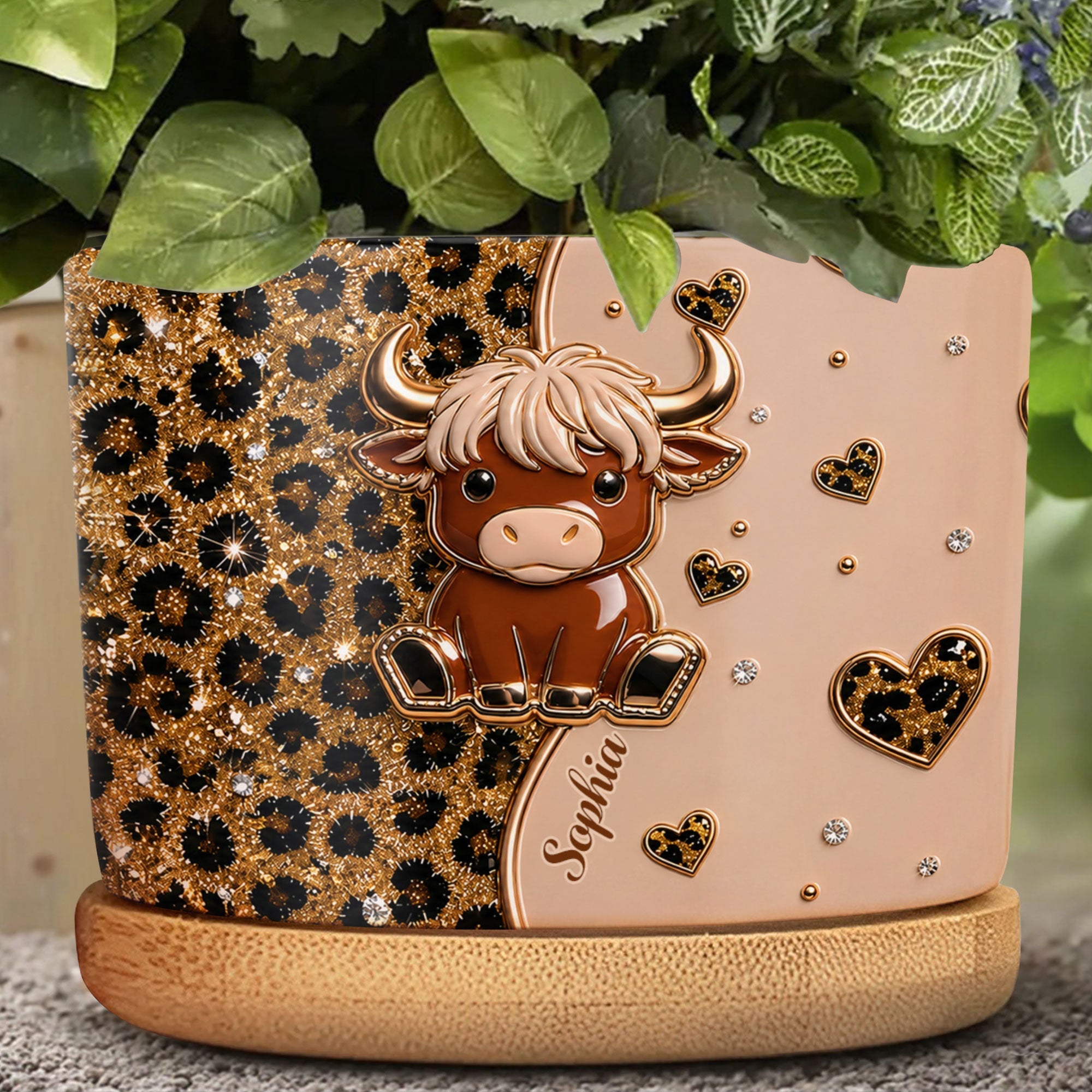 Personalized Highland Cow Ceramic Plant Pot Custom Name Gift