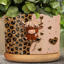 Load image into Gallery viewer, Personalized Highland Cow Ceramic Plant Pot Custom Name Gift
