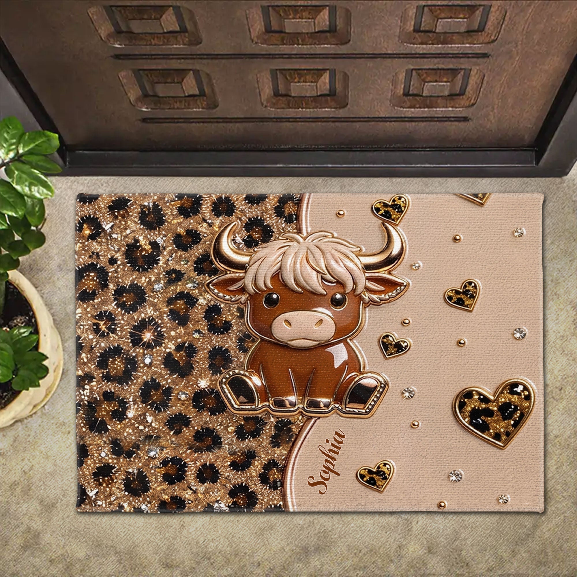 Personalized Highland Cow Doormat Custom Name Gift for Farm Lovers