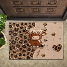 Load image into Gallery viewer, Personalized Highland Cow Doormat Custom Name Gift for Farm Lovers
