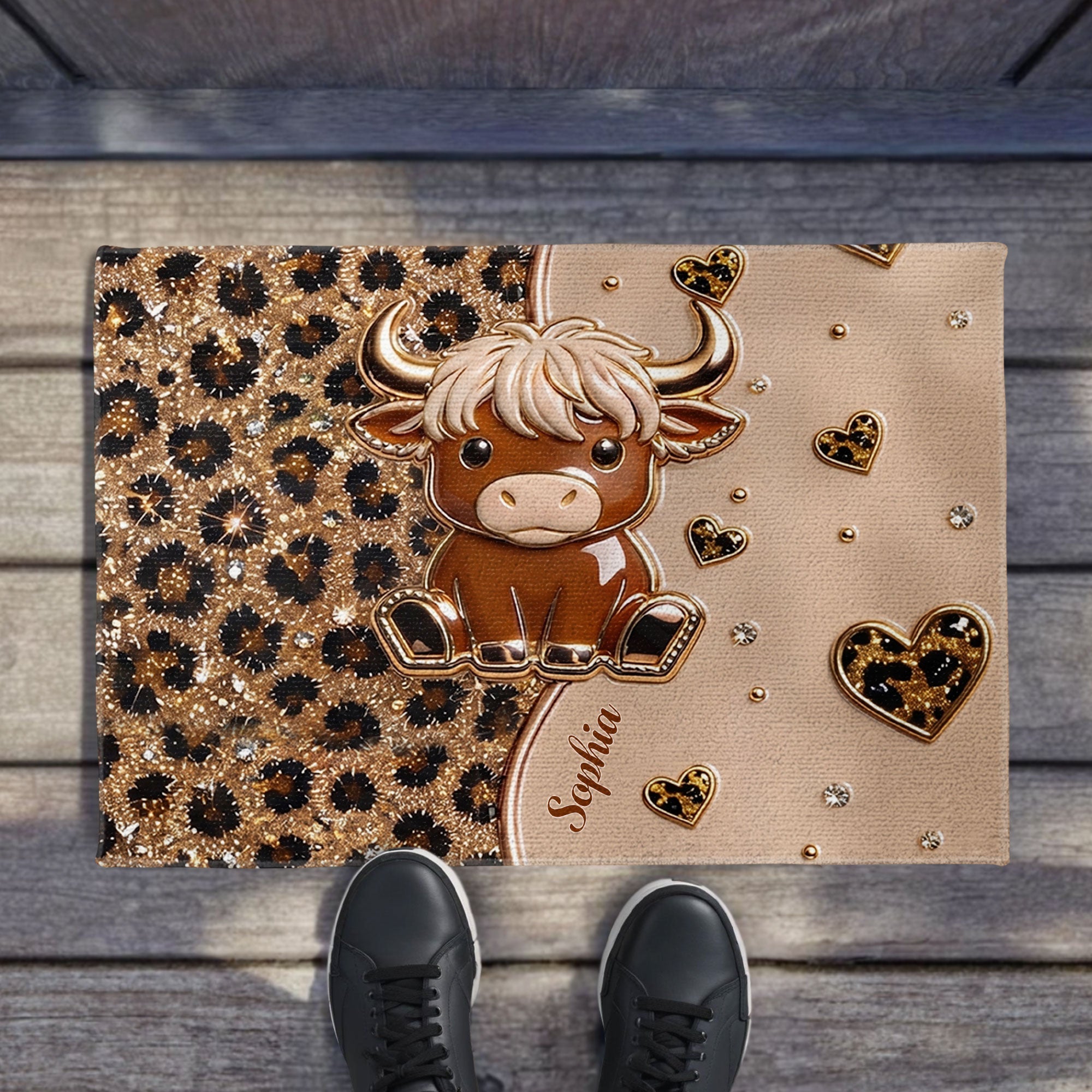 Personalized Highland Cow Doormat Custom Name Gift for Farm Lovers