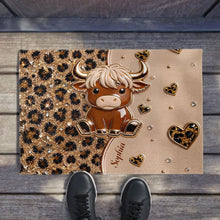 Load image into Gallery viewer, Personalized Highland Cow Doormat Custom Name Gift for Farm Lovers
