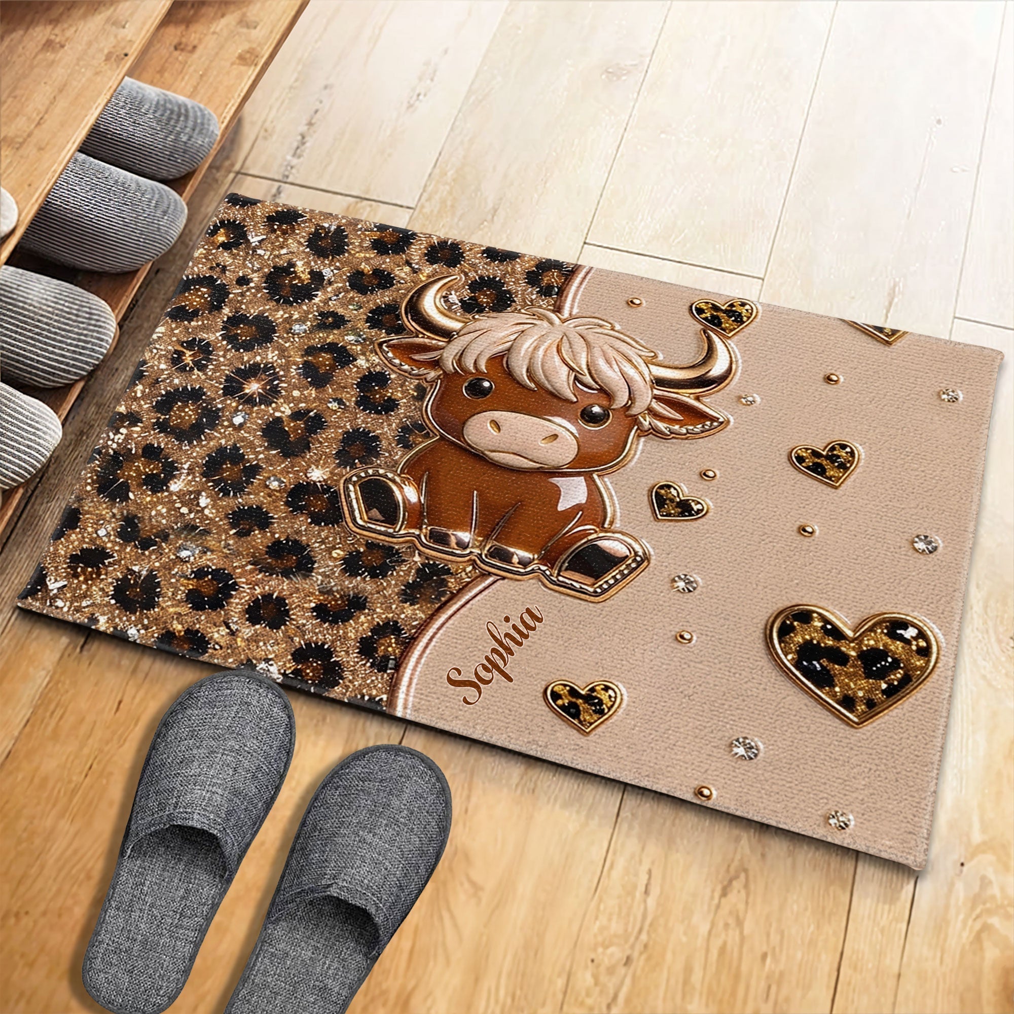 Personalized Highland Cow Doormat Custom Name Gift for Farm Lovers