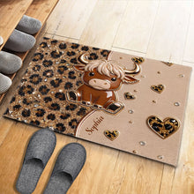Load image into Gallery viewer, Personalized Highland Cow Doormat Custom Name Gift for Farm Lovers
