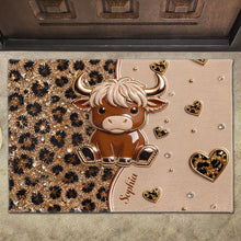 Load image into Gallery viewer, Personalized Highland Cow Doormat Custom Name Gift for Farm Lovers
