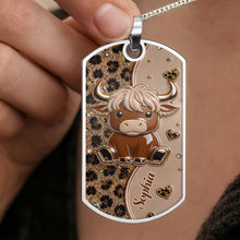 Load image into Gallery viewer, Personalized Highland Cow Dog Tag Necklace Custom Name Gift
