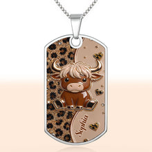Load image into Gallery viewer, Personalized Highland Cow Dog Tag Necklace Custom Name Gift
