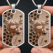 Load image into Gallery viewer, Personalized Highland Cow Dog Tag Necklace Custom Name Gift
