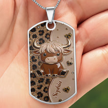 Load image into Gallery viewer, Personalized Highland Cow Dog Tag Necklace Custom Name Gift
