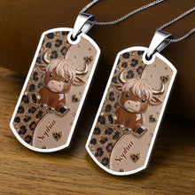 Load image into Gallery viewer, Personalized Highland Cow Dog Tag Necklace Custom Name Gift
