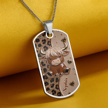Load image into Gallery viewer, Personalized Highland Cow Dog Tag Necklace Custom Name Gift
