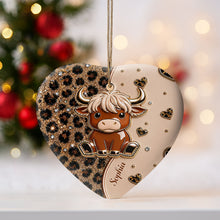 Load image into Gallery viewer, Personalized Highland Cow Heart Ceramic Ornament Custom Name Gift
