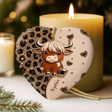Load image into Gallery viewer, Personalized Highland Cow Heart Ceramic Ornament Custom Name Gift
