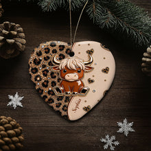 Load image into Gallery viewer, Personalized Highland Cow Heart Ceramic Ornament Custom Name Gift
