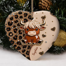 Load image into Gallery viewer, Personalized Highland Cow Heart Ceramic Ornament Custom Name Gift
