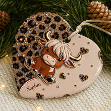 Load image into Gallery viewer, Personalized Highland Cow Heart Ceramic Ornament Custom Name Gift
