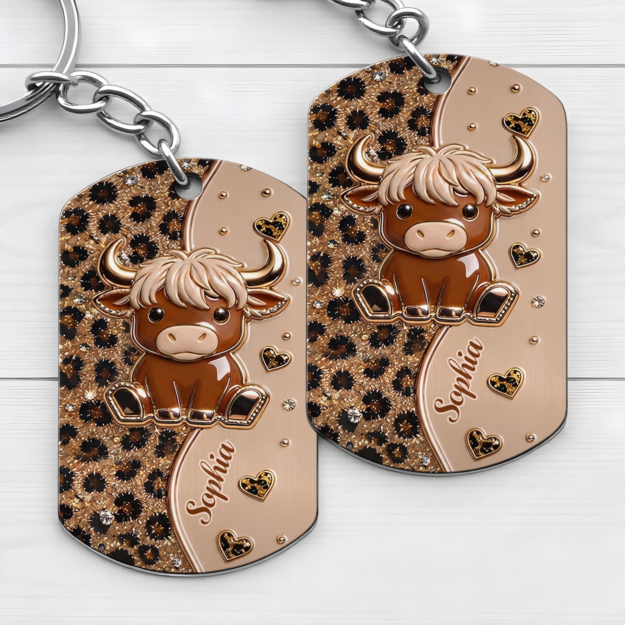 Personalized Highland Cow Stainless Steel Keychain Gift for Her