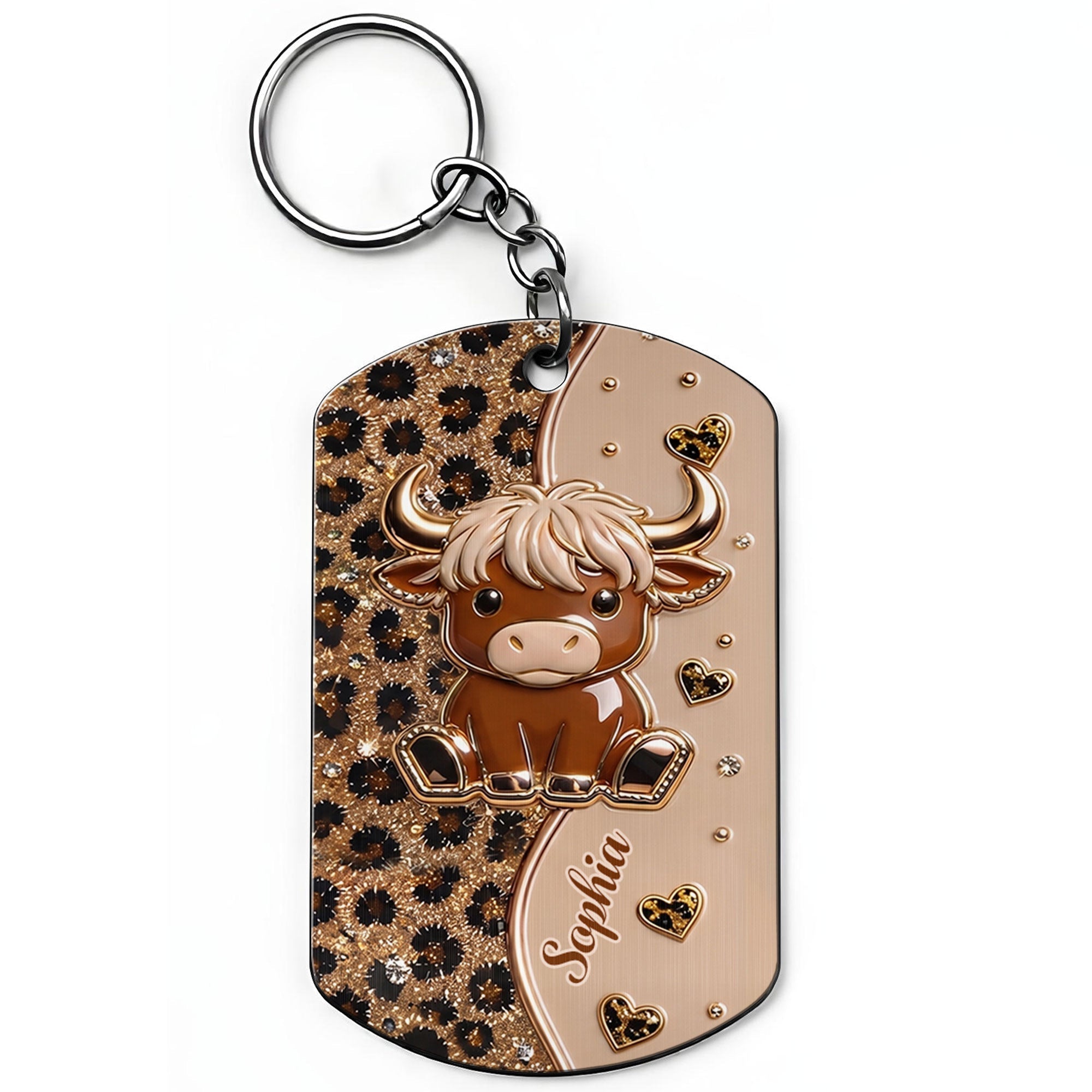 Personalized Highland Cow Stainless Steel Keychain Gift for Her