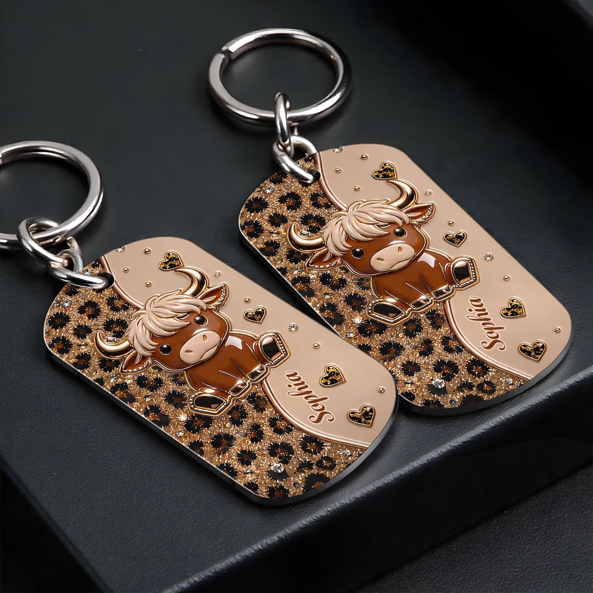 Personalized Highland Cow Stainless Steel Keychain Gift for Her