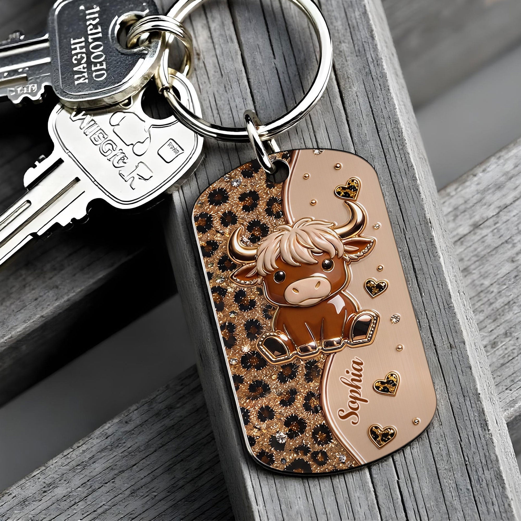 Personalized Highland Cow Stainless Steel Keychain Gift for Her