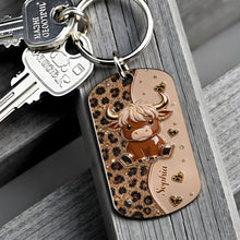 Load image into Gallery viewer, Personalized Highland Cow Stainless Steel Keychain Gift for Her
