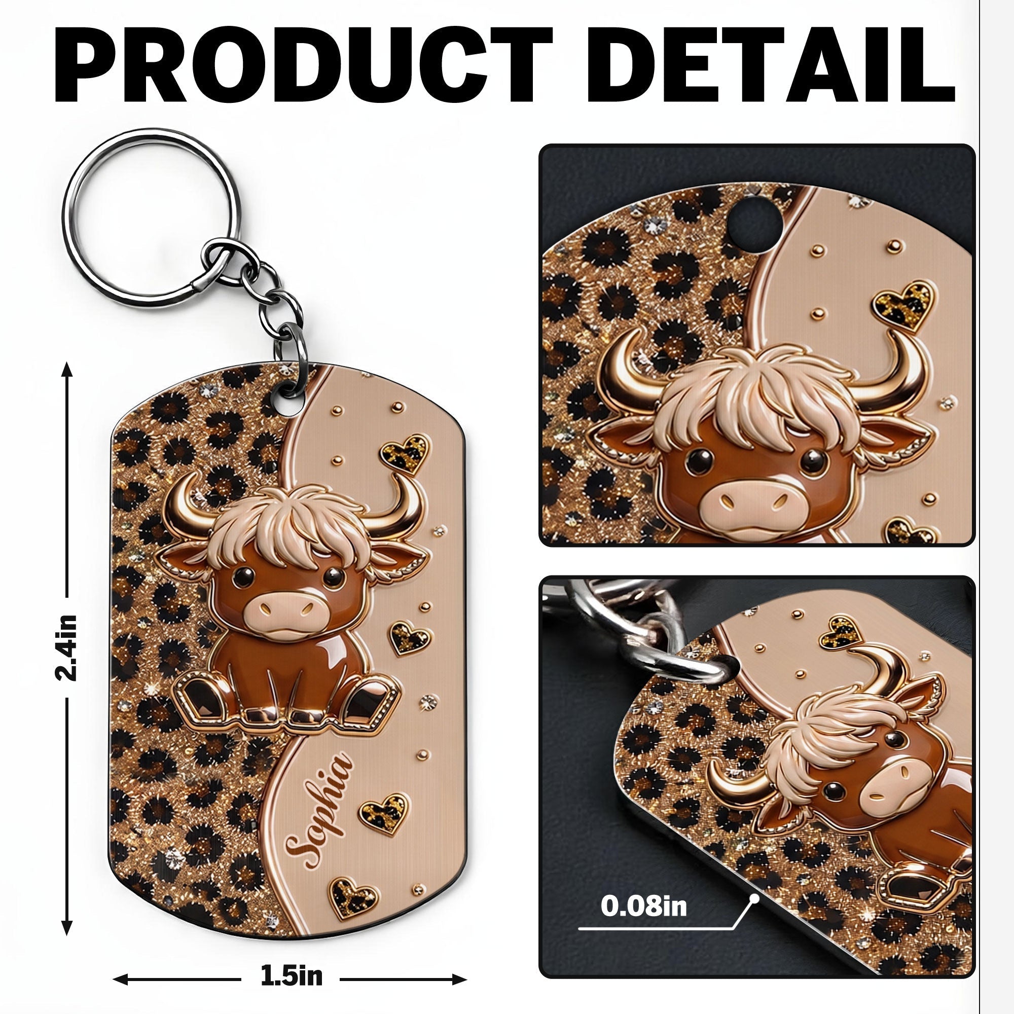 Personalized Highland Cow Stainless Steel Keychain Gift for Her