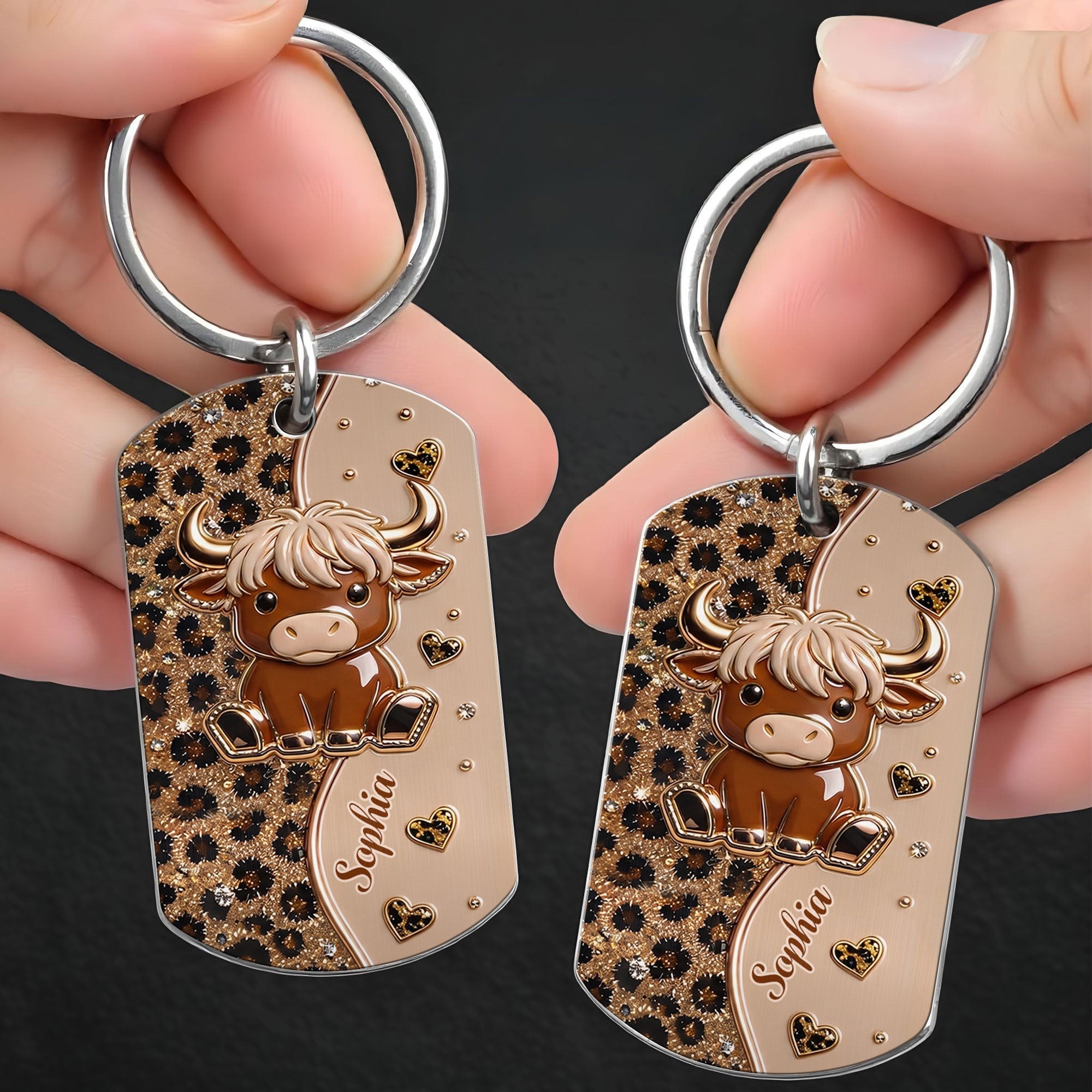 Personalized Highland Cow Stainless Steel Keychain Gift for Her