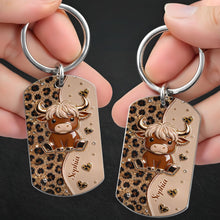 Load image into Gallery viewer, Personalized Highland Cow Stainless Steel Keychain Gift for Her
