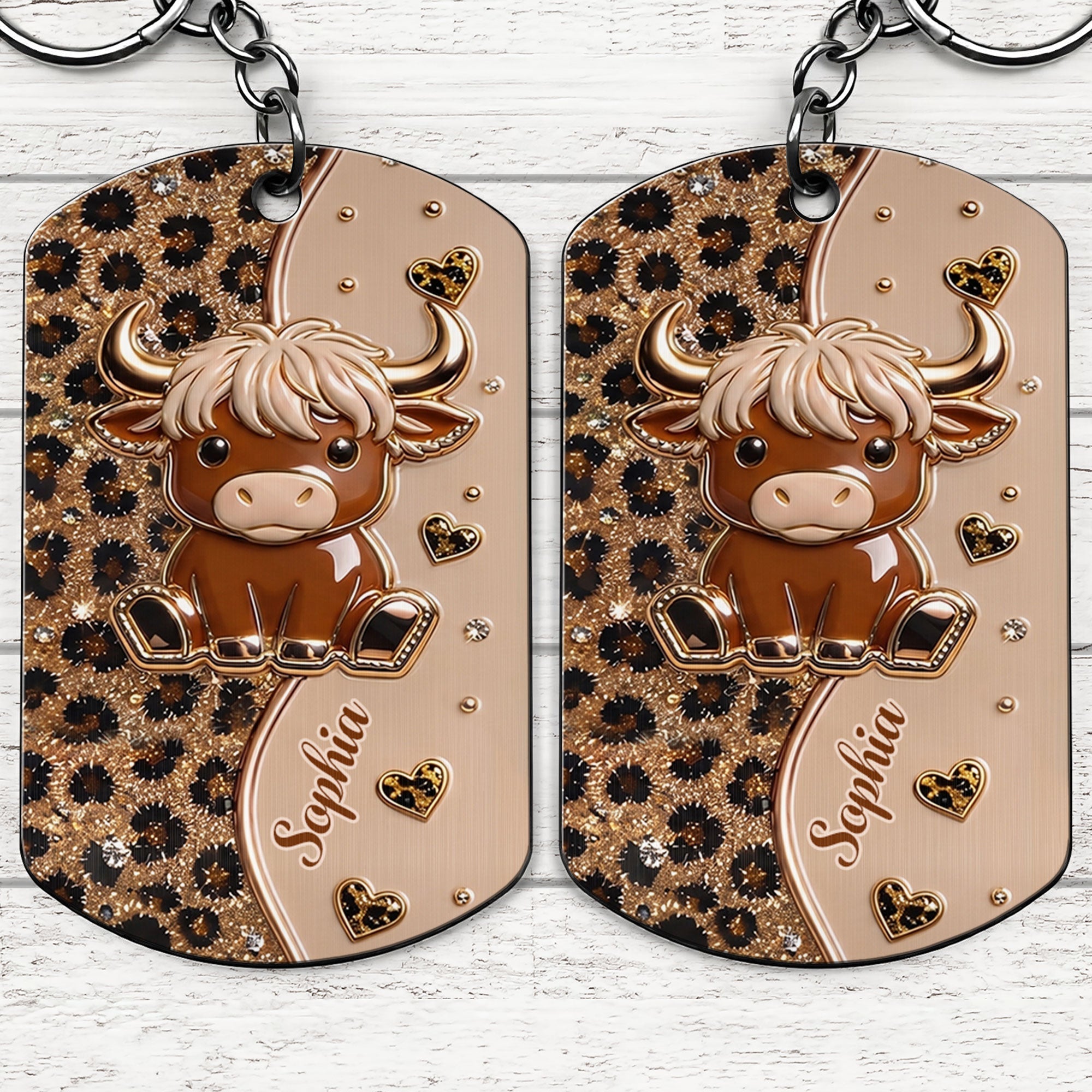 Personalized Highland Cow Stainless Steel Keychain Gift for Her
