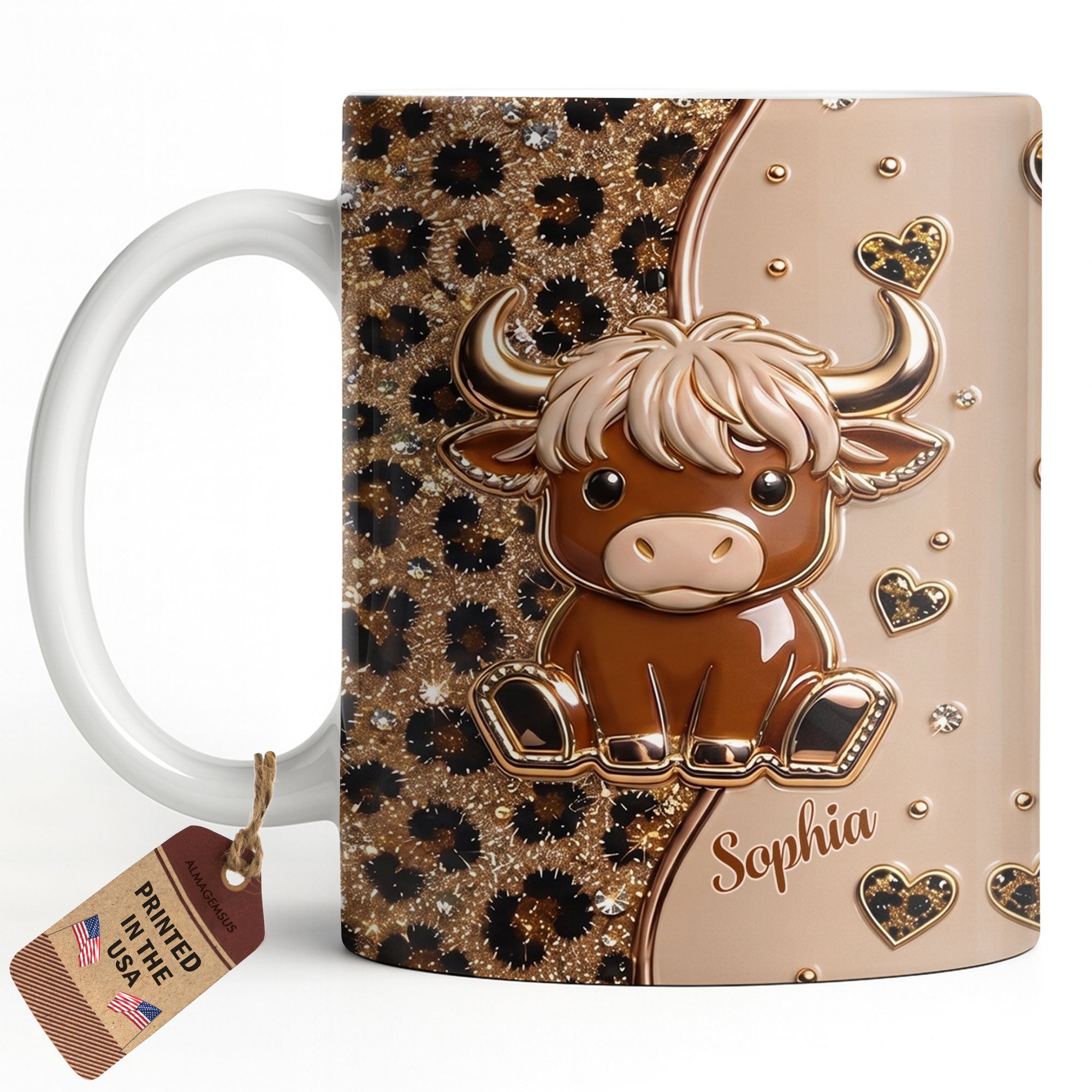 Personalized Cute Baby Highland Cow Mug Custom Name Gift for Cow Lovers